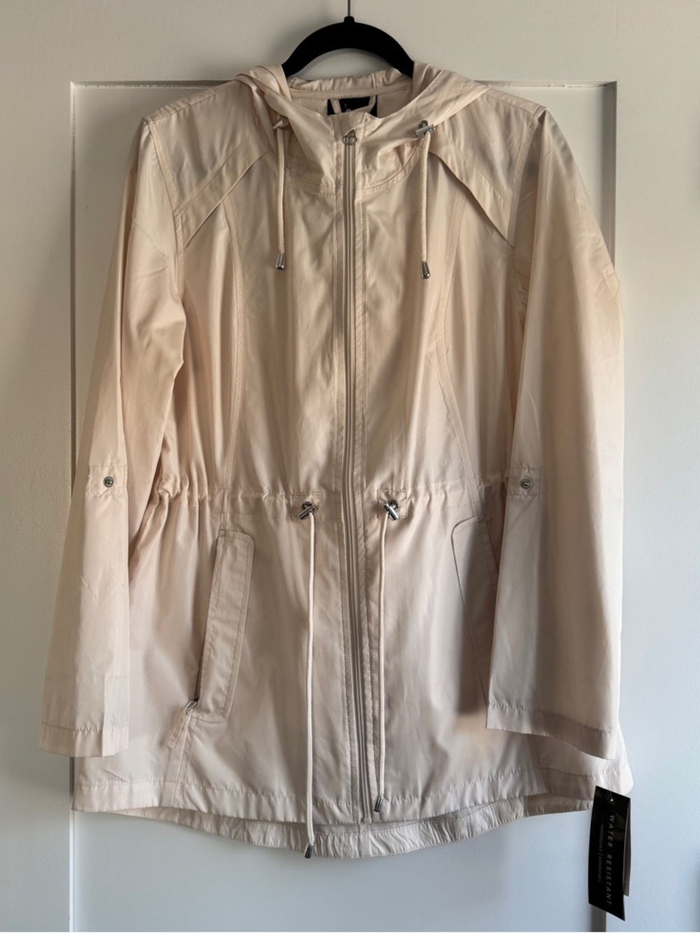 NWT! INTL Details Packable Parka Hooded Rain Jacket Cream Off White Size M